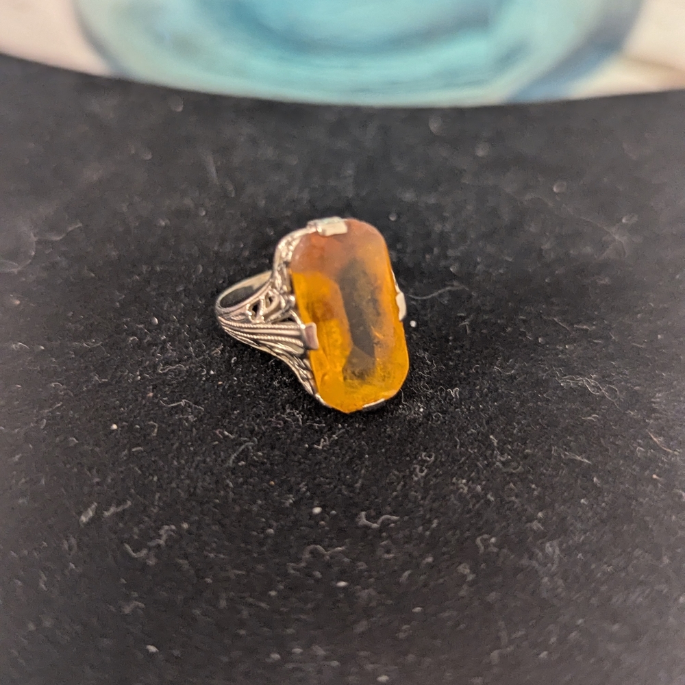 🗝️ Antique Edwardian Citrine Ring | c.1880s–1900s | 10k–14k Gold Filigree - Picture 10 of 15
